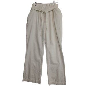 Sapphire Red Pants Wide Leg White Linen Cotton Paper Bag Waist‎ Womens Large